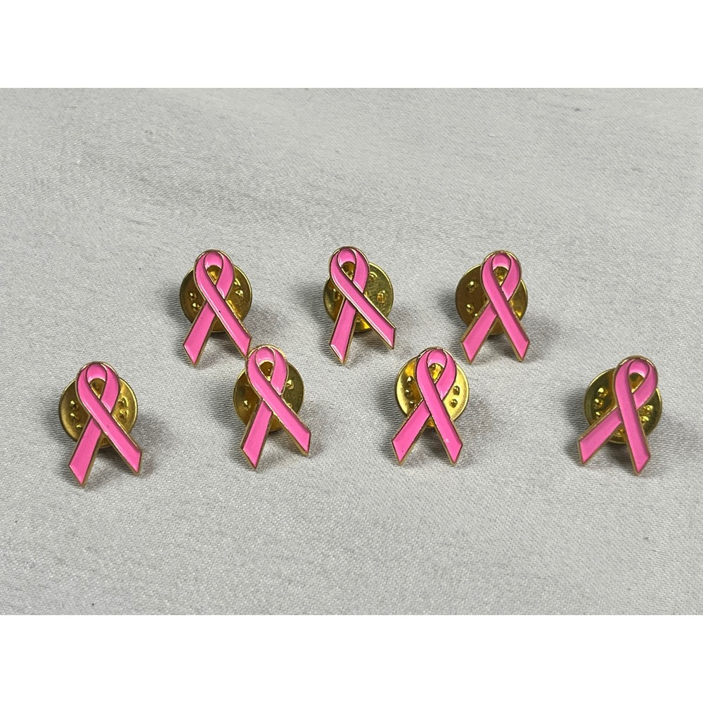 7pc Pink Ribbon Awareness Enamel Lapel Pins Gold Tone Breast Cancer Support Set